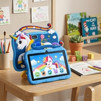 Tablet Anak 7 Inch Android 8.1 2GB 16GB WiFi 1024x600 Biru Tablet PC Anak dengan Casing Silikon Unicorn dan Penyangga