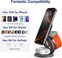 Station de charge sans fil magnétique pliable 3 en 1 en gros pour téléphone, montre et écouteurs Apple Samsung