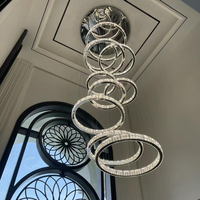 SHENGQIU Escalier Haut Plafond Lustre Anneaux Hôtel K9 Cristal De Luxe Grand Moderne Professionnel Personnalisé Or LED 80 100