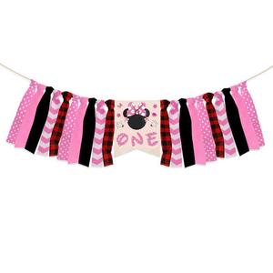 Minnie Bow thème 1er tissu gâteau Topper fête décoration fournitures ensembles paillettes papier bannière bruant - Product Image 3