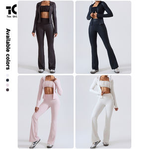 Ensemble trois pièces : <span class=keywords><strong>veste</strong></span> à capuche zippée effet <span class=keywords><strong>cuir</strong></span>, débardeur style bandeau et pantalon évasé sans coutures - Product Image 5