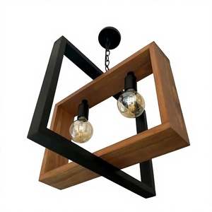 Lámpara Colgante Cuadrada Metálica IQBAL COLLECTION, Bombillas LED E27, Marco Negro, Altura Ajustable, Fácil Instalación, 2700K Cálida, para Sala de Estar - Product Image 1