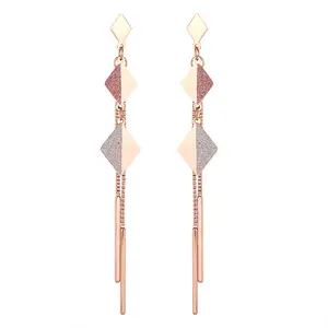 Diamond Matching Color Tassel Earrings Geometric Titanium Steel Rose Gold Temperament Earrings