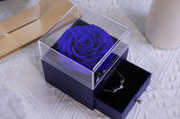 Boîte carrée transparente personnalisée, rose rouge éternelle préservée à la main, boîte cadeau pour la Saint-Valentin, Noël
