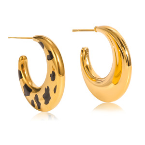 Pendientes de Aro con Diseño de Luna, Acero Inoxidable con Baño de Oro de 18K, Estampado de Leopardo, Joyería de Moda - Product Image 5