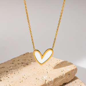 Stainless Steel Heart Necklace With Mother Of Pearl Pendant Clavicle Chain Fashion Jewelry Gift For Women - Product Image 3
