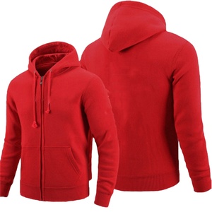Sweats à capuche unis à manches longues et fermeture éclair coupe ajustée pour hommes vente en gros de sweats d'automne à imprimé polaire française avec deux poches - Product Image 3