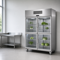 Réfrigérateur commercial vertical 4 portes, double porte vitrée, à économie d'énergie, avec dégivrage automatique, idéal pour les magasins de proximité et les glaces.