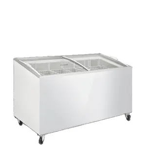 482 L Commercial Supermarket Glass Door Angled Cabinet Chest Deep Freezer Refrigerator Ice Cream Fridge Conservator