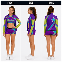 Seragam Cheerleading Lengan Panjang Elite All Star dengan Hiasan Berlian Imitasi, Bra Bertali Silang di Belakang, Pakaian Spandex untuk Atlet Profesional