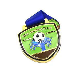 Medalla de fiesta para jóvenes y adultos, Medalla OEM de oro Chapado en esmalte suave de campeonato de fútbol con impresión de transferencia de calor