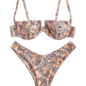 Conjunto de bikini de 2 piezas para mujer, de ganchillo, con cuello halter, top de un solo hombro, push-up, braga de tanga, de secado rápido, ideal para vacaciones en la playa. - Product Image 4