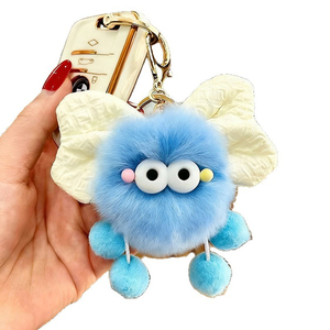 QYS Faux Rex Rabbit Fur Bow Keychain Kawaii Plush Pom Pom <b>Bag</b> Charm Backpack <b>Key</b> <b>Ring</b> - Product Image 2