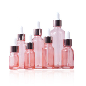 Cosmetic Serum Packaging 20ml 30ml 50ml Round Shape Transparent pink <b>Glass</b> <b>Dropper</b> <b>Bottle</b> with Rose Gold Cap - Product Image 5