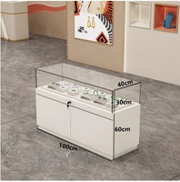 Vitrine à bijoux en verre avec éclairage LED, durable, rectangulaire, finition vernie, panneau artificiel sans peinture, blanc transparent, mobile