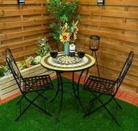 Ensemble bistrot en mosaïque métallique traditionnelle noire, chaise pliante faite à la main, table de jardin, mobilier de patio extérieur, salon, cour