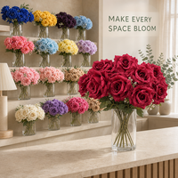 Grand bouquet de 7 roses artificielles semi-manuelles en PE/Polyester, couleur rouge Phénix, pour décoration intérieure, salon, auditorium, en pot