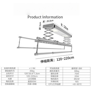 Electric <b>clothes</b> drying rack for home balcony lighting intelligent remote control lift - Product Image 2