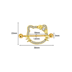 Пирсинг для сосков из нержавеющей стали 316L с цирконом в форме кошки, украшения для пирсинга тела, кольца для сосков, пирсинг-штанги для сосков - Product Image 5