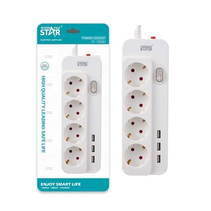 Winning Star Power Strip 4 Outlets 3 <b>Usb</b> Ports Flame Retardant Safety <b>Socket</b> European Plug 230V - Product Image 1