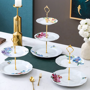 Keramik 2 Tier Dessert Teller Tablett Gericht Hochzeit Handing Mehr schicht ige Dekor Kuchenst änder mit Edelstahl Rock - Product Image 4