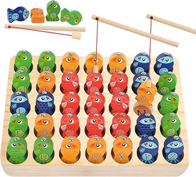 Unisex ไม้เกมตกปลาแม่เหล็กปริศนา 2 ปีเด็กวัยหัดเดินการเรียนรู้ของเล่นเพื่อการศึกษาตัวเลข ABC ตัวอักษรปริศนา 5 7 ปี