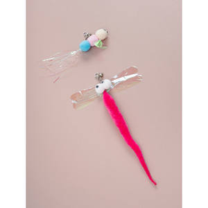 Caña de pescar moderna para gatos, Libélula y abeja, herramientas de plástico y tela recargables, Carto - Product Image 1