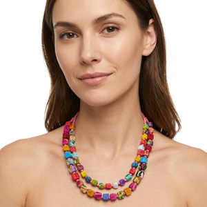 Collier ras du cou africain tribal fait main pour femme, perles colorées en forme de boule, chaîne en corde pour mariage et fête, écologique - Product Image 2