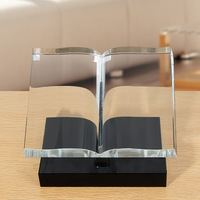 Trophée personnalisé en cristal K9 en forme de livre ouvert, plaque de certificat en verre transparent avec base noire pour événements de remise des diplômes