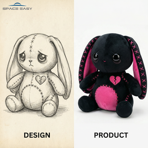 El Mejor Peluche de Conejo Gótico Negro y Rosa Personalizado Certificado, Animal de Peluche Oscuro y Adorable con Bordado de Corazón Roto, Fábrica OEM ODM - Product Image 1