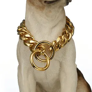 Kustom besi tahan karat berat emas besar Tautan Kuba rantai Choker anjing mewah besar kerah