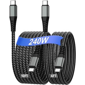 Cable USB-C de Carga Rápida de 6 pies, 240W 5A, Personalizado de Fábrica, 1m 2m 3m, Cable de Carga de Datos USB-C a USB-C con Trenzado de Nailon - Product Image 1