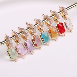 Pendentif octogonal en verre cristal 14x25mm avec monture en <span class=keywords><strong>laiton</strong></span> <span class=keywords><strong>plaqué</strong></span> or, connecteur double anse rectangulaire à facettes pour la fabrication de bijoux - Product Image 6