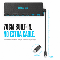 Chargeur rapide GaN 288W 8 ports PD3.0 QC3.0 avec câble rétractable pour ordinateur portable/tablette, utilisation sur ordinateur de bureau