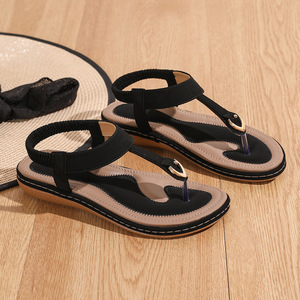 Sandalias de Cuero con Hebilla Metálica Personalizada para Mujer, Sandalias Planas para la Playa - Product Image 3