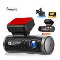 Caméra de tableau de bord Podofo 4K+4K à double objectif, moniteur de rétroviseur de voiture 3,19'', enregistrement en boucle, vision nocturne, WIFI, GPS, enregistreur de boîte noire de voiture ODM