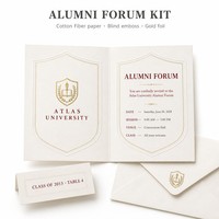 Tarjeta de Invitación de Lujo de Papel Artístico con Sobre, Tarjeta de Mesa, Set Personalizado para Foro de Alumni, Emblema de Lámina Dorada, Kit de Bajo MOQ
