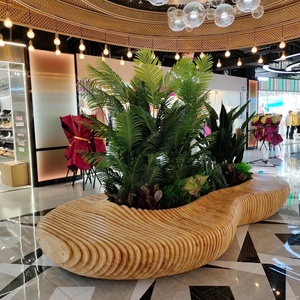 Banco Largo de Madera Sólida Personalizado con Diseño Irregular para Área de Descanso Pública en Centro Comercial - Product Image 3