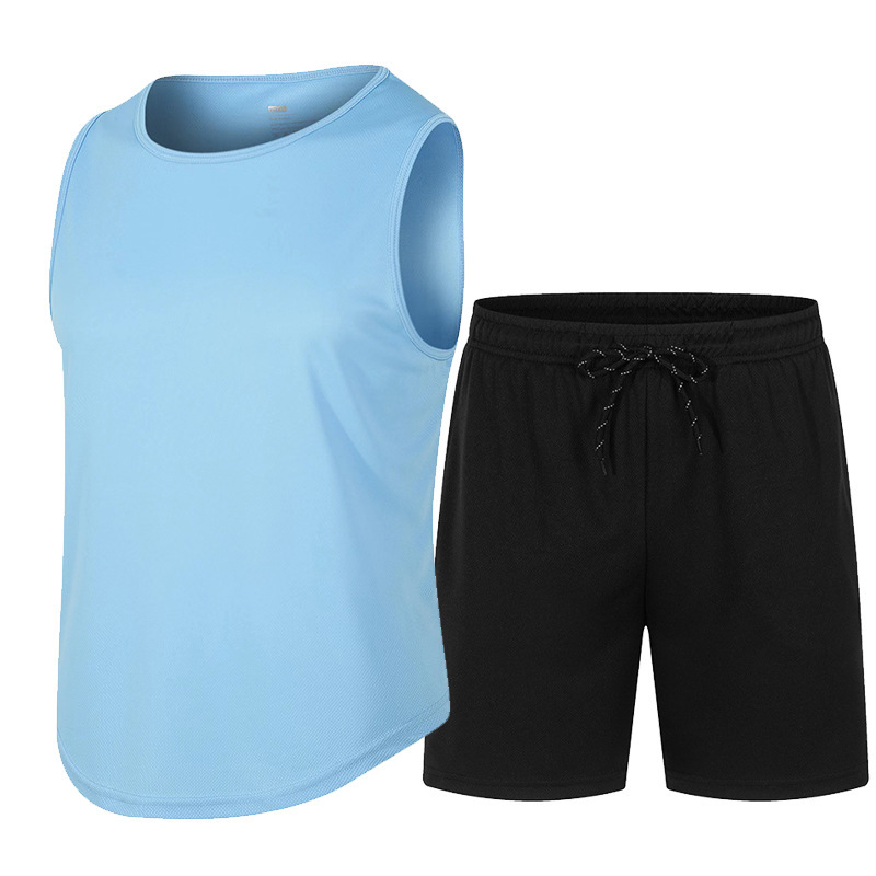 Sky blue waistcoat black shorts