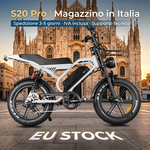 Vélo électrique à gros pneus QMHEEL S20 Pro, fournisseur italien, avec batterie longue autonomie, frein hydraulique, pour entrepôt d'approvisionnement B2B. - Product Image 1
