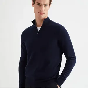 Manufacturer custom half zip knit wool cashmere polo sweater pullover for mens cashmere zip sweater