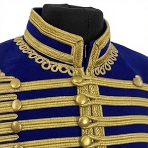 Veste d'extérieur formelle pour homme, bleue, col montant, style hussard, avec broderie dorée, double boutonnage - Product Image 6