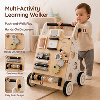 Chariot de marche en bois pour bébé avec planche d'activités, jouet d'apprentissage pour tout-petits, développement de la motricité fine, jeu d'association de formes, rangement avec roues
