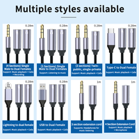 2 1 Kabel Audio Splitter Tipe-C Y USB C Dual 3.5mm Female Konverter Aux dengan Pelindung Kepang untuk Mikrofon Komputer