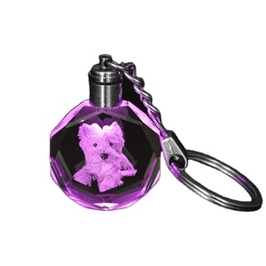 Hot Selling Custom Cute Teddy Bear Photo 3D Laser Engraving UV Printing LED Crystal Glass Waterproof Rose Quartz Key Chain