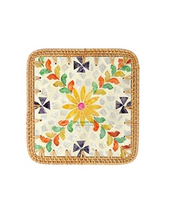 Mantel Individual Redondo de Ratán con Incrustaciones de Nácar, Tejido a Mano, Ecológico, 33 cm de Diámetro, para una Cena Elegante, Precio Económico - Product Image 1