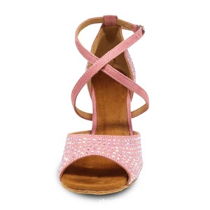 Zapatos <span class=keywords><strong>de</strong></span> Baile <span class=keywords><strong>de</strong></span> Salón/Latinos para Mujer, Color Rosa, con Incrustaciones <span class=keywords><strong>de</strong></span> Diamantes, Parte Superior <span class=keywords><strong>de</strong></span> Franela, Suela <span class=keywords><strong>de</strong></span> Cuero Genuino, Suela Blanda, Tacón Alto, para Interiores - Product Image 4