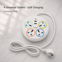 Multiprise intelligente créative avec prises universelles, USB-A (2 ports), USB-C (1 port), protection enfant, câble de 1,8 m, IP20