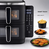 Friteuse à air double avec panier antiadhésif, fenêtre de visualisation, double zone de cuisson et 12 fonctions de cuisson prédéfinies pour la cuisine domestique