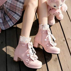 Bottines courtes d'hiver pour femmes, style gothique, à talon épais, avec fermeture éclair, nouvelle mode, motif uni, lacets sur le devant et semelle intérieure en caoutchouc - Product Image 2